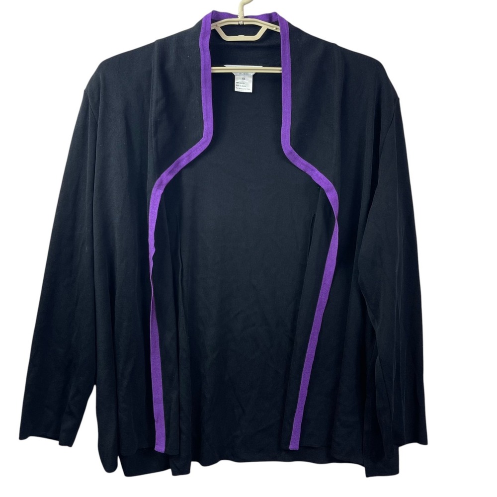 Exclusively Misook Cardigan Sweater Womens 3X Black Purple Acrylic
